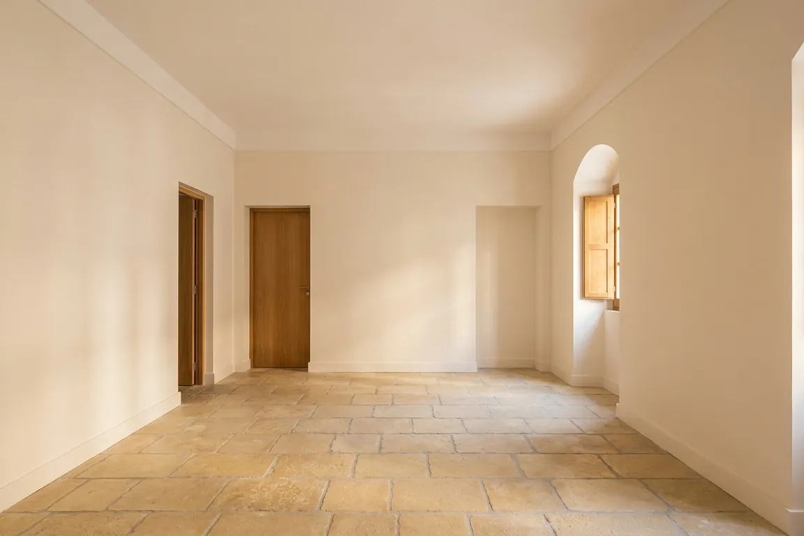 Living room with freshly skimmed and painted walls