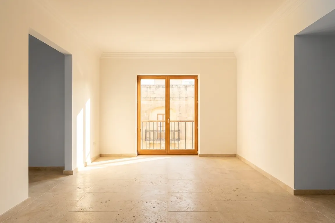 Townhouse room, fully replastered, with French doors