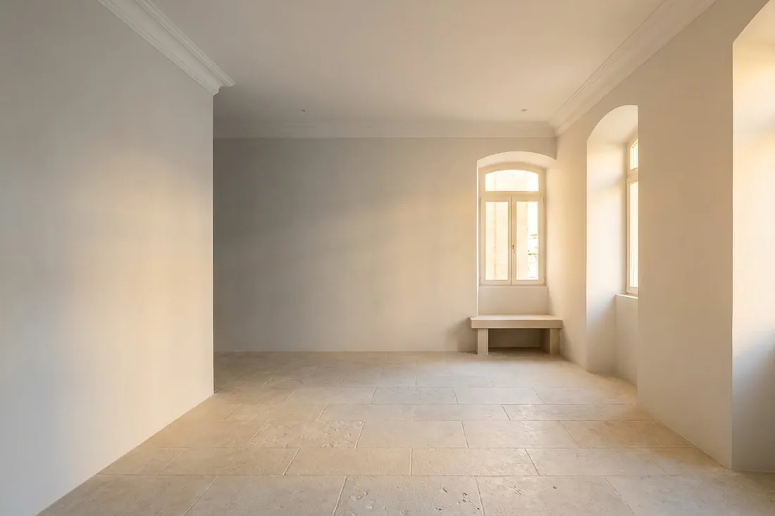 Freshly painted room with a crisp line along the cornice